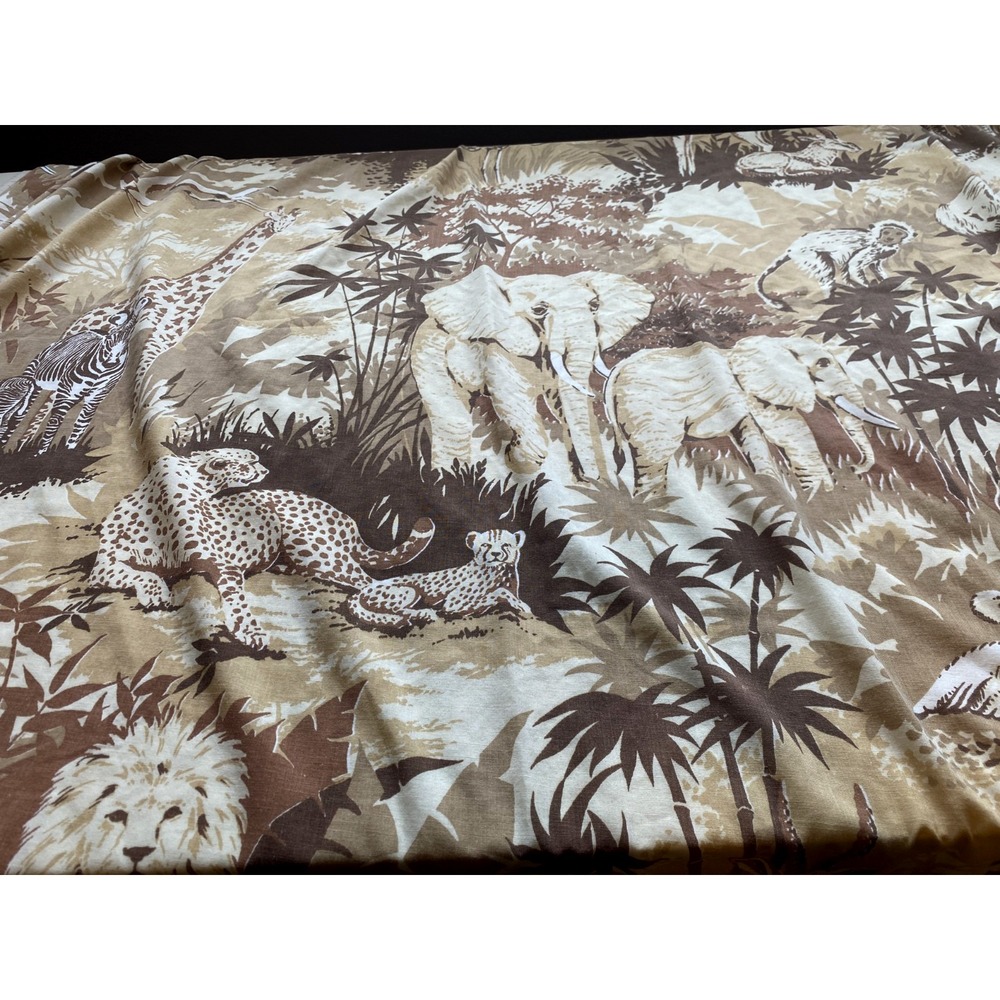 Vtg 70s Lady Pepperell Full Fitted Sheet Safari Jungle Animals